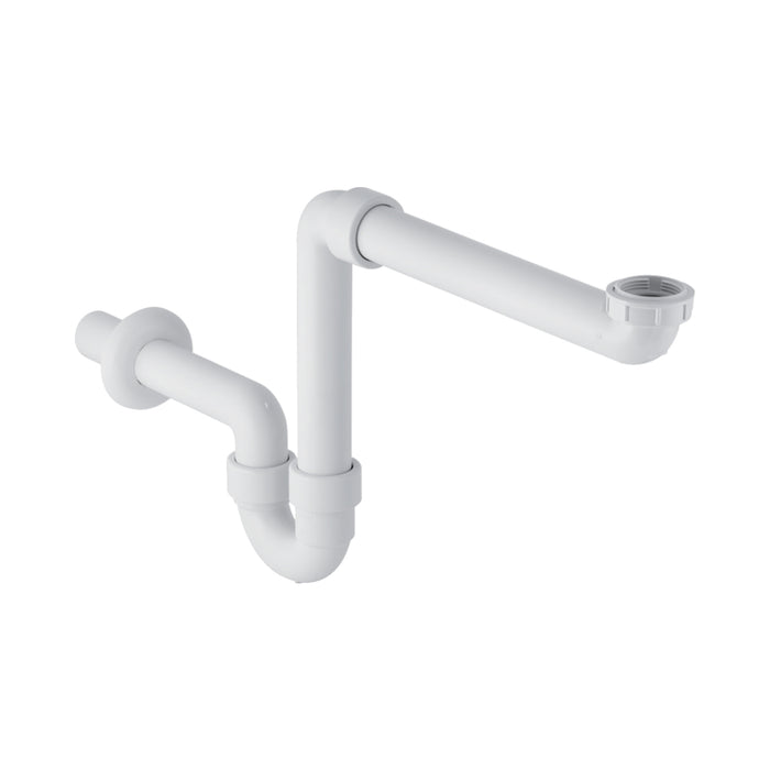 GEBERIT BUISSIFON - VOOR WASTAFEL - PLAATSBESPAREND - AFVOER HORIZONTAAL - 5/4"X 6/4" - D 40MM - KUNSTSTOF - WIT