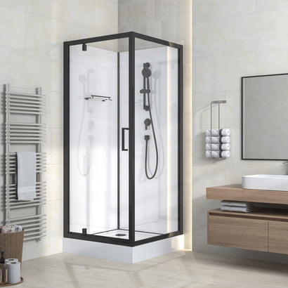 RIMO COMPLETE DOUCHECABINE MET DRAAIDEUR - OMKEERBAAR - 80X215X80 CM - MAT ZWART - HELDER GLAS
