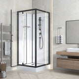 RIMO COMPLETE DOUCHECABINE MET DRAAIDEUR - OMKEERBAAR - 90X215X90 CM - MAT ZWART - HELDER GLAS