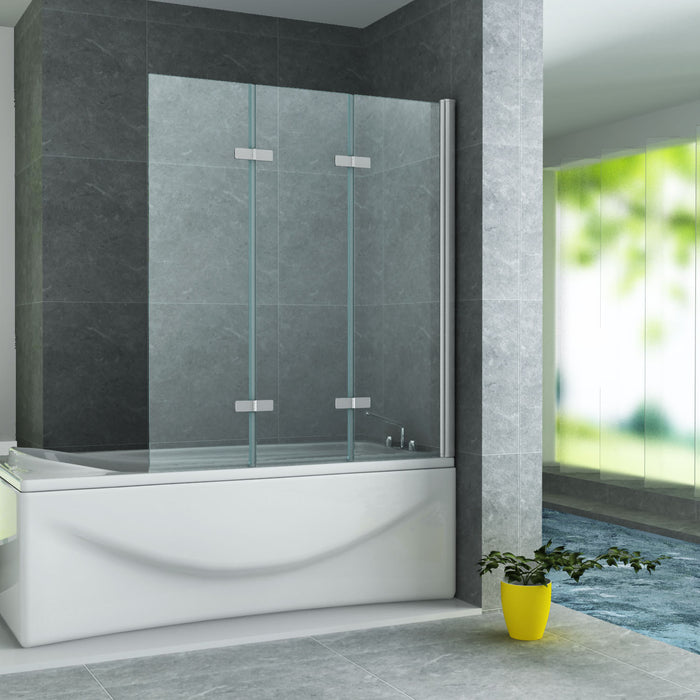 ALONI BADWAND - 3-DELIG - INKLAPBAAR - 1300 X 1400MM - CHROOM - HELDER GLAS