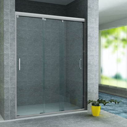 ALONI SCHUIFDEUR VOOR NIS - 3 DELIG - 1200 X 2000MM - CHROOM - HELDER GLAS