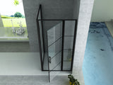 ALONI DOUCHECABINE - DRAAIDEUR EN ZIJWAND - 900 X 1400 X2000 MM - MAT ZWART - HELDER GLAS MET ZWART RASTER