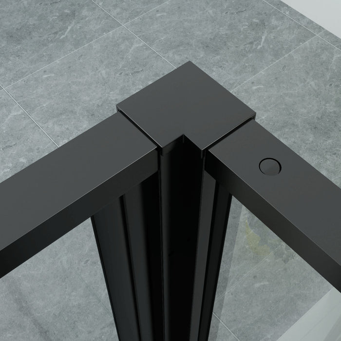 ALONI DOUCHECABINE - DRAAIDEUR EN ZIJWAND - 900 X 1400 X2000 MM - MAT ZWART - HELDER GLAS MET ZWART RASTER