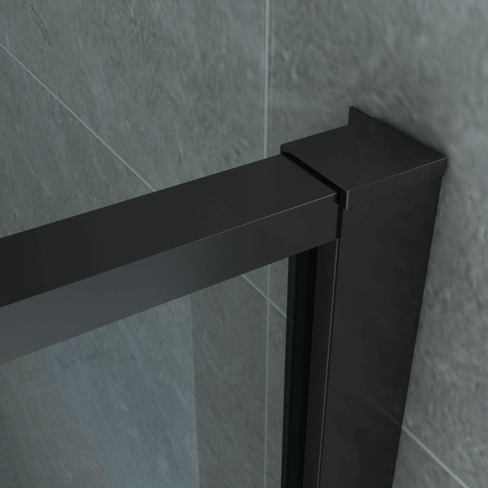 ALONI DOUCHECABINE - DRAAIDEUR EN ZIJWAND - 900 X 1400 X2000 MM - MAT ZWART - HELDER GLAS MET ZWART RASTER