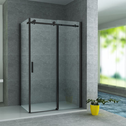 ALONI DOUCHECABINE - SCHUIFDEUR EN ZIJWAND - 800 X 1200 X 1950MM - MAT ZWART - HELDER GLAS