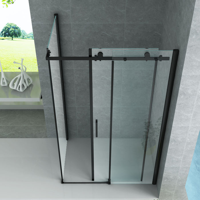 ALONI DOUCHECABINE - SCHUIFDEUR EN ZIJWAND - 900 X 1600 X 1950 MM - MAT ZWART - HELDER GLAS