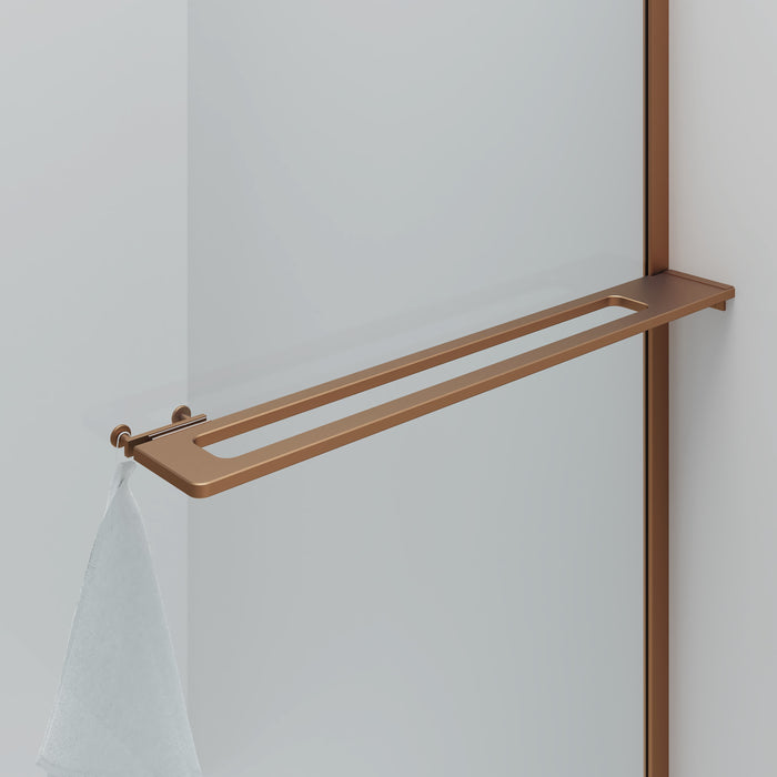 CURVY INLOOPDOUCHE MET HANDDOEKHOUDER - GEBOGEN - MET ANTI-KALKBEHANDELING - OMKEERBAAR - 8MM VEILIGHEIDSGLAS - 100X200CM - GEBORSTELD KOPER - HELDER GLAS