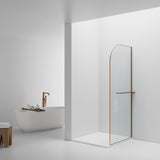 CURVY INLOOPDOUCHE MET HANDDOEKHOUDER - GEBOGEN - MET ANTI-KALKBEHANDELING - OMKEERBAAR - 8MM VEILIGHEIDSGLAS - 100X200CM - GEBORSTELD KOPER - HELDER GLAS