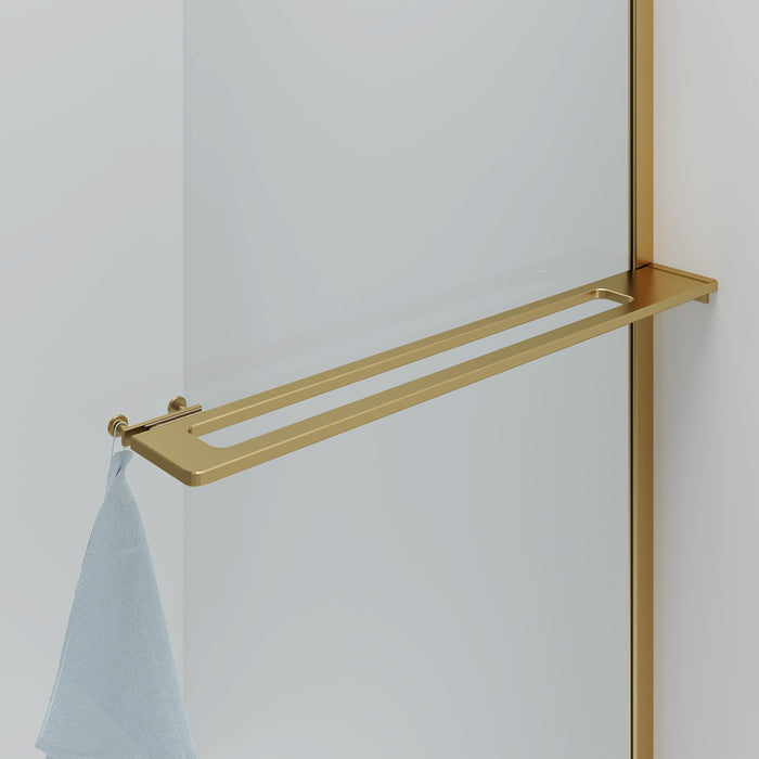 CURVY INLOOPDOUCHE MET HANDDOEKHOUDER - GEBOGEN - MET ANTI-KALKBEHANDELING - OMKEERBAAR - 8MM VEILIGHEIDSGLAS - 100X200CM - GEBORSTELD GOUD - HELDER GLAS