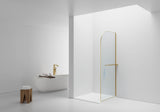 CURVY INLOOPDOUCHE MET HANDDOEKHOUDER - GEBOGEN - MET ANTI-KALKBEHANDELING - OMKEERBAAR - 8MM VEILIGHEIDSGLAS - 120X200CM - GEBORSTELD GOUD - HELDER GLAS