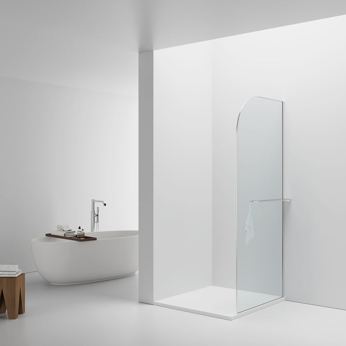 CURVY INLOOPDOUCHE MET HANDDOEKHOUDER - GEBOGEN - MET ANTI-KALKBEHANDELING - OMKEERBAAR - 8MM VEILIGHEIDSGLAS - 120X200CM - CHROOM - HELDER GLAS
