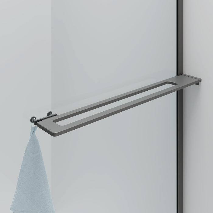 CURVY INLOOPDOUCHE MET HANDDOEKHOUDER - GEBOGEN - MET ANTI-KALKBEHANDELING - OMKEERBAAR - 8MM VEILIGHEIDSGLAS - 100X200CM - GUNMETAL - HELDER GLAS