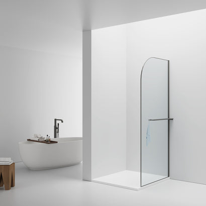 CURVY INLOOPDOUCHE MET HANDDOEKHOUDER - GEBOGEN - MET ANTI-KALKBEHANDELING - OMKEERBAAR - 8MM VEILIGHEIDSGLAS - 100X200CM - GUNMETAL - HELDER GLAS