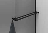 CURVY INLOOPDOUCHE MET HANDDOEKHOUDER - GEBOGEN - MET ANTI-KALKBEHANDELING - OMKEERBAAR - 8MM VEILIGHEIDSGLAS - 100X200CM - MAT ZWART - GRIJS ROOKGLAS