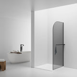 CURVY INLOOPDOUCHE MET HANDDOEKHOUDER - GEBOGEN - MET ANTI-KALKBEHANDELING - OMKEERBAAR - 8MM VEILIGHEIDSGLAS - 100X200CM - MAT ZWART - GRIJS ROOKGLAS
