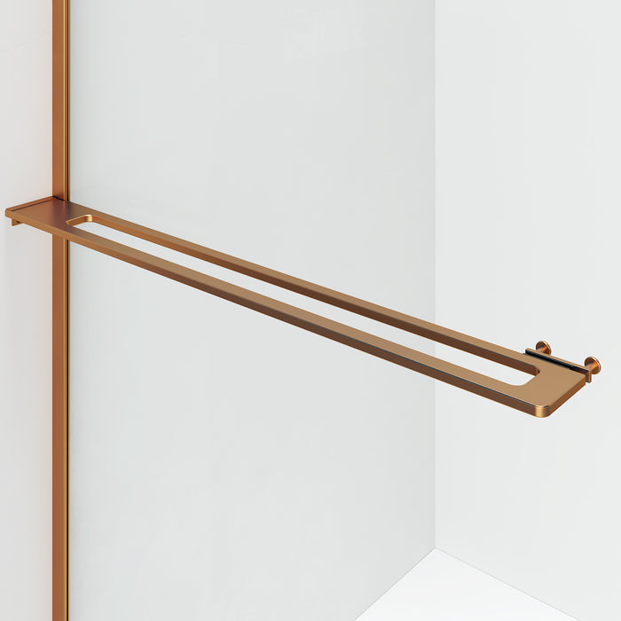 CURVY INLOOPDOUCHE MET HANDDOEKHOUDER - GEBOGEN - MET ANTI-KALKBEHANDELING - OMKEERBAAR - 8MM VEILIGHEIDSGLAS - 120X200CM - GEBORSTELD KOPER - GEBOGEN - HELDER GLAS