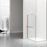 CURVY INLOOPDOUCHE MET HANDDOEKHOUDER - GEBOGEN - MET ANTI-KALKBEHANDELING - OMKEERBAAR - 8MM VEILIGHEIDSGLAS - 120X200CM - GEBORSTELD KOPER - GEBOGEN - HELDER GLAS