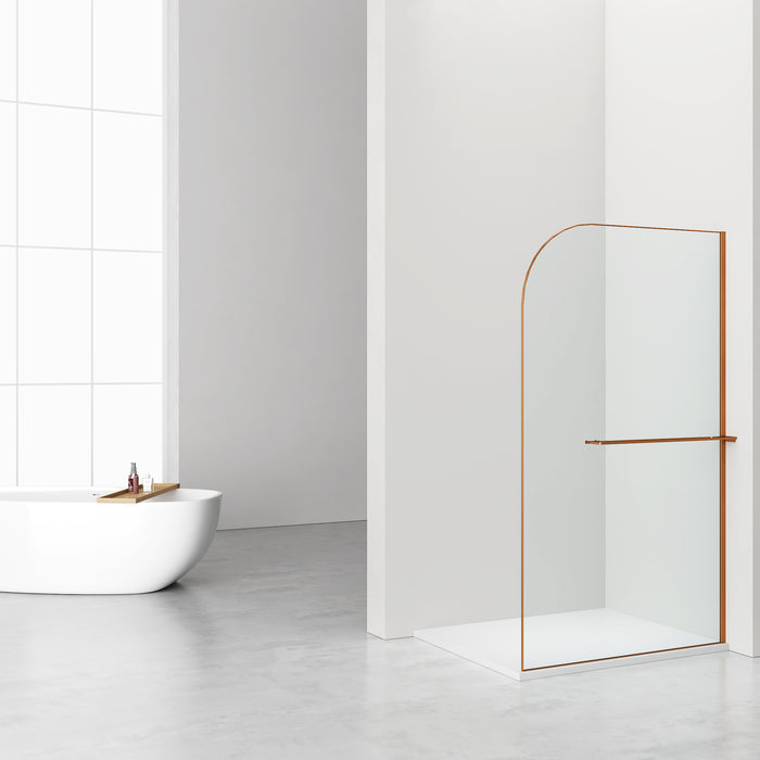 CURVY INLOOPDOUCHE MET HANDDOEKHOUDER - GEBOGEN - MET ANTI-KALKBEHANDELING - OMKEERBAAR - 8MM VEILIGHEIDSGLAS - 120X200CM - GEBORSTELD KOPER - GEBOGEN - HELDER GLAS
