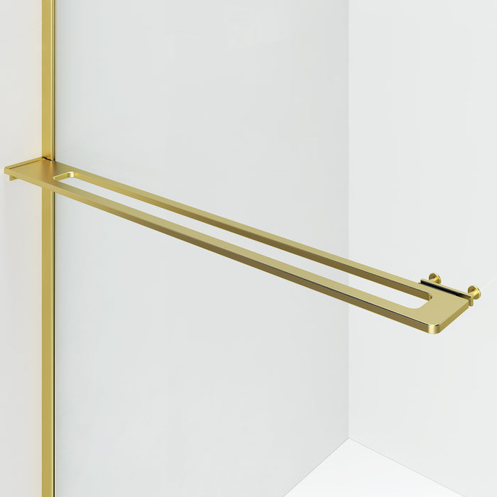 CURVY INLOOPDOUCHE MET HANDDOEKHOUDER - GEBOGEN - MET ANTI-KALKBEHANDELING - OMKEERBAAR - 8MM VEILIGHEIDSGLAS - 120X200CM - GEBORSTELD GOUD - HELDER GLAS