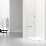 CURVY INLOOPDOUCHE MET HANDDOEKHOUDER - GEBOGEN - MET ANTI-KALKBEHANDELING - OMKEERBAAR - 8MM VEILIGHEIDSGLAS - 120X200CM - GEBORSTELD GOUD - HELDER GLAS