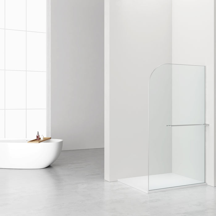 CURVY INLOOPDOUCHE MET HANDDOEKHOUDER - GEBOGEN - MET ANTI-KALKBEHANDELING - OMKEERBAAR - 8MM VEILIGHEIDSGLAS - 120X200CM - CHROOM - HELDER GLAS