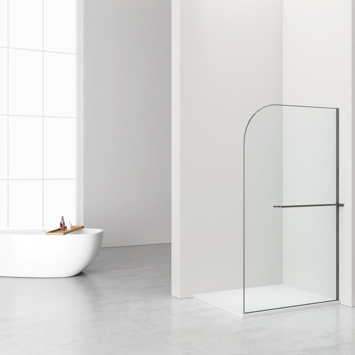 CURVY INLOOPDOUCHE MET HANDDOEKHOUDER - GEBOGEN - MET ANTI-KALKBEHANDELING - OMKEERBAAR - 8MM VEILIGHEIDSGLAS - 120X200CM - GUNMETAL - HELDER GLAS