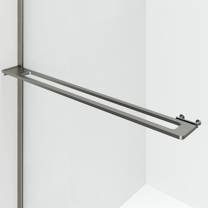CURVY INLOOPDOUCHE MET HANDDOEKHOUDER - GEBOGEN - MET ANTI-KALKBEHANDELING - OMKEERBAAR - 8MM VEILIGHEIDSGLAS - 120X200CM - GUNMETAL - HELDER GLAS