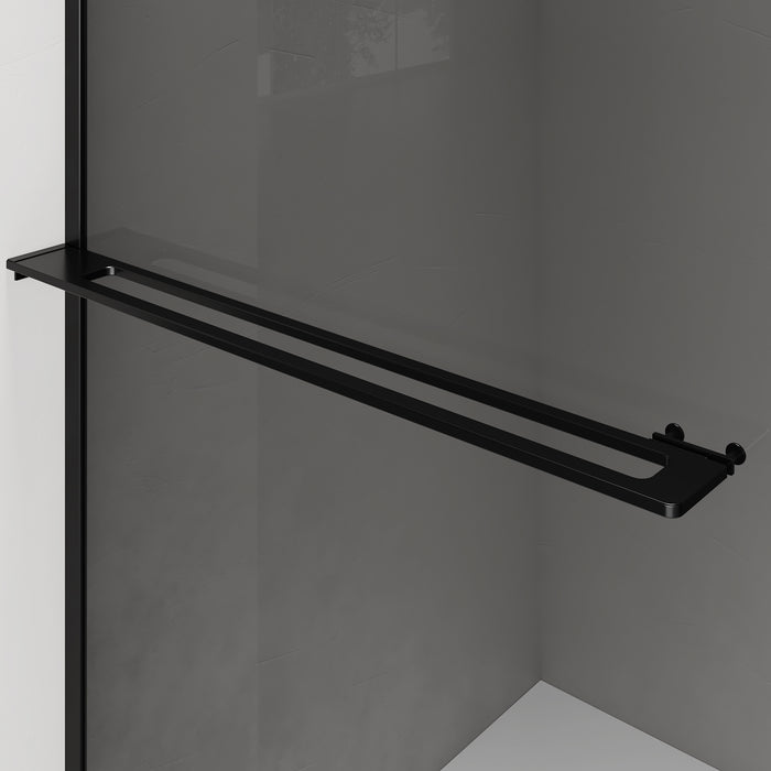 CURVY INLOOPDOUCHE MET HANDDOEKHOUDER - GEBOGEN - MET ANTI-KALKBEHANDELING - OMKEERBAAR - 8MM VEILIGHEIDSGLAS - 120X200CM - MAT ZWART - GRIJS ROOKGLAS