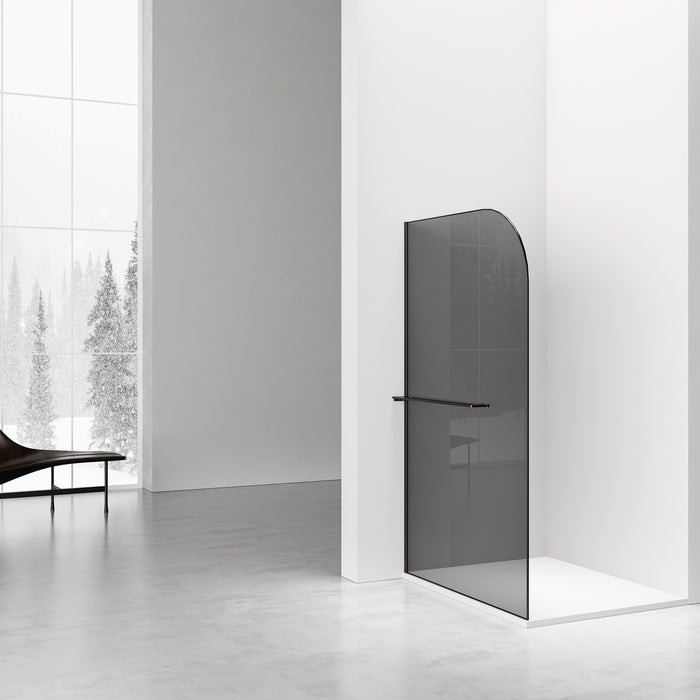 CURVY INLOOPDOUCHE MET HANDDOEKHOUDER - GEBOGEN - MET ANTI-KALKBEHANDELING - OMKEERBAAR - 8MM VEILIGHEIDSGLAS - 120X200CM - GUNMETAL - HELDER GLAS