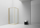 INSLIDE DOUCHECABINE - NAAR BINNEN OPENENDE SCHUIFDEUR EN ZIJWAND - RUIMTEBESPAREND - OMKEERBAAR - 6MM VEILIGHEIDSGLAS - 90X90X200 CM - GEBORSTELD GOUD - HELDER GLAS