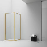 INSLIDE DOUCHECABINE - NAAR BINNEN OPENENDE SCHUIFDEUR EN ZIJWAND - RUIMTEBESPAREND - OMKEERBAAR - 6MM VEILIGHEIDSGLAS - 90X90X200 CM - GEBORSTELD GOUD - HELDER GLAS