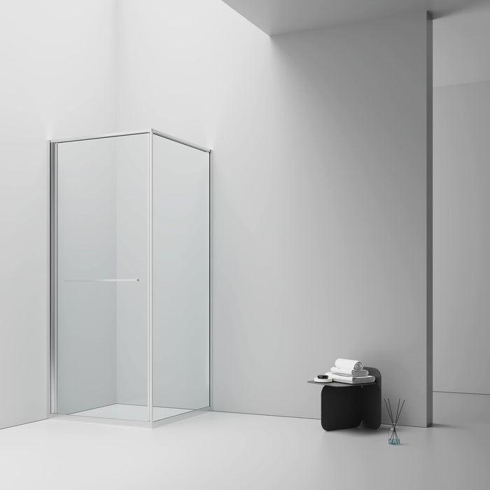 INSLIDE DOUCHECABINE - NAAR BINNEN OPENENDE SCHUIFDEUR EN ZIJWAND - RUIMTEBESPAREND - OMKEERBAAR - 6MM VEILIGHEIDSGLAS - 90X90X200 CM - GEBORSTELD GOUD - HELDER GLAS
