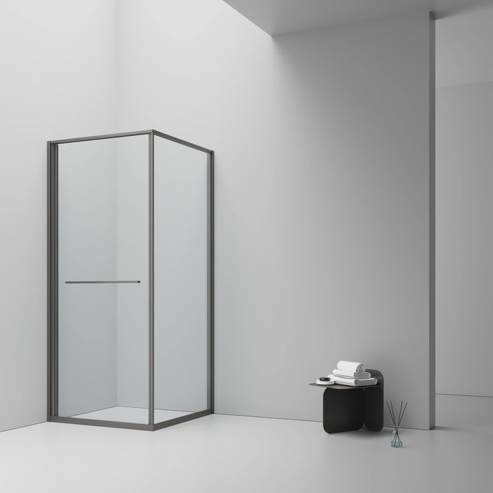 INSLIDE DOUCHECABINE - NAAR BINNEN OPENENDE SCHUIFDEUR EN ZIJWAND - RUIMTEBESPAREND - OMKEERBAAR - 6MM VEILIGHEIDSGLAS - 90X90X200 CM - GUNMETAL - HELDER GLAS