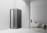 INSLIDE DOUCHECABINE - NAAR BINNEN OPENENDE SCHUIFDEUR EN ZIJWAND - RUIMTEBESPAREND - OMKEERBAAR - 6MM VEILIGHEIDSGLAS - 90X90X200 CM - MAT ZWART - GRIJS ROOKGLAS
