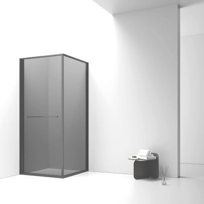 INSLIDE DOUCHECABINE - NAAR BINNEN OPENENDE SCHUIFDEUR EN ZIJWAND - RUIMTEBESPAREND - OMKEERBAAR - 6MM VEILIGHEIDSGLAS - 90X90X200 CM - MAT ZWART - GRIJS ROOKGLAS