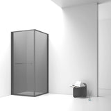 INSLIDE DOUCHECABINE - NAAR BINNEN OPENENDE SCHUIFDEUR EN ZIJWAND - RUIMTEBESPAREND - OMKEERBAAR - 6MM VEILIGHEIDSGLAS - 90X90X200 CM - MAT ZWART - GRIJS ROOKGLAS