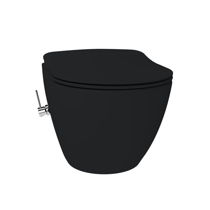 CREAVIT FREE HANGTOILET MET BIDET - RANDLOOS - MET BIDETKRAAN KOUD EN WARM WATER - ZONDER ZITTING - MAT HOUTSKOOL ZWART