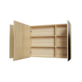 HAYAT SPIEGELKAST - 3 ASSYMETRISCHE, ENKELZIJDIGE SPIEGELDEUREN - 6 IN HOOGTE VERSTELBARE LEGPLANKEN - 120X70X15CM - EIK