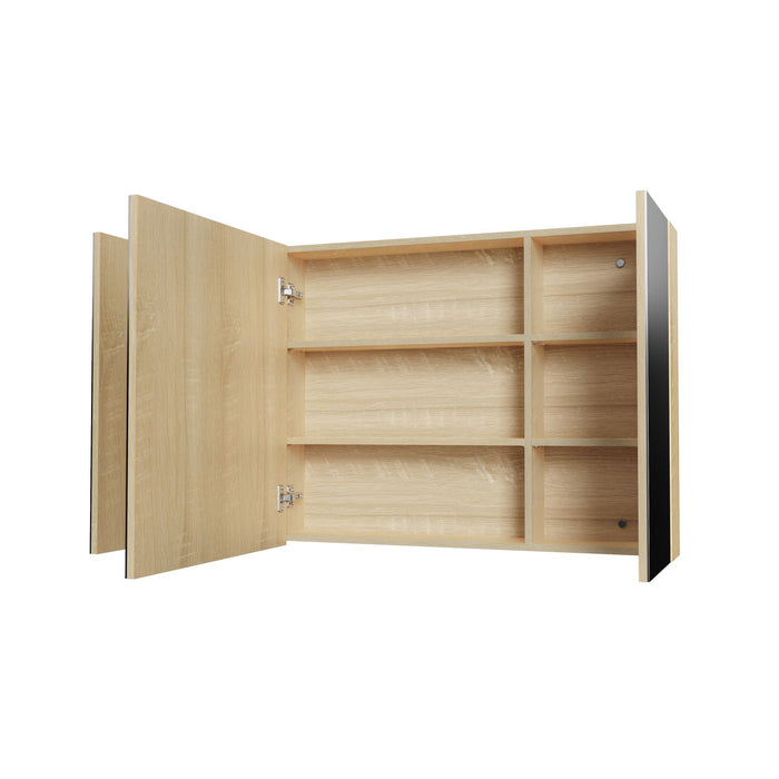 HAYAT SPIEGELKAST - 3 ASSYMETRISCHE, ENKELZIJDIGE SPIEGELDEUREN - 6 IN HOOGTE VERSTELBARE LEGPLANKEN - 120X70X15CM - EIK