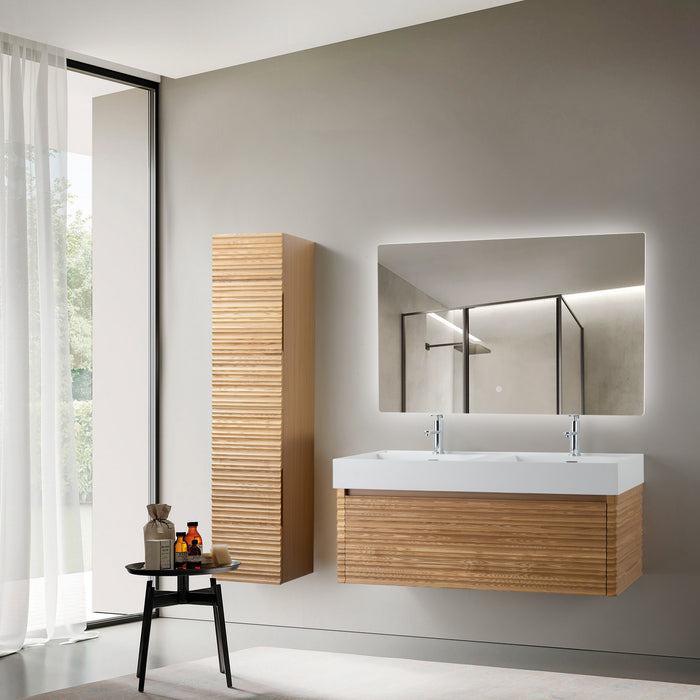 WONDA SQUARE WASTAFEL - 2 WASBAKKEN - MET OVERLOOP - ZONDER KRAANGATEN - KUNSTMARMER - 120X12X52,5 CM - MAT WIT