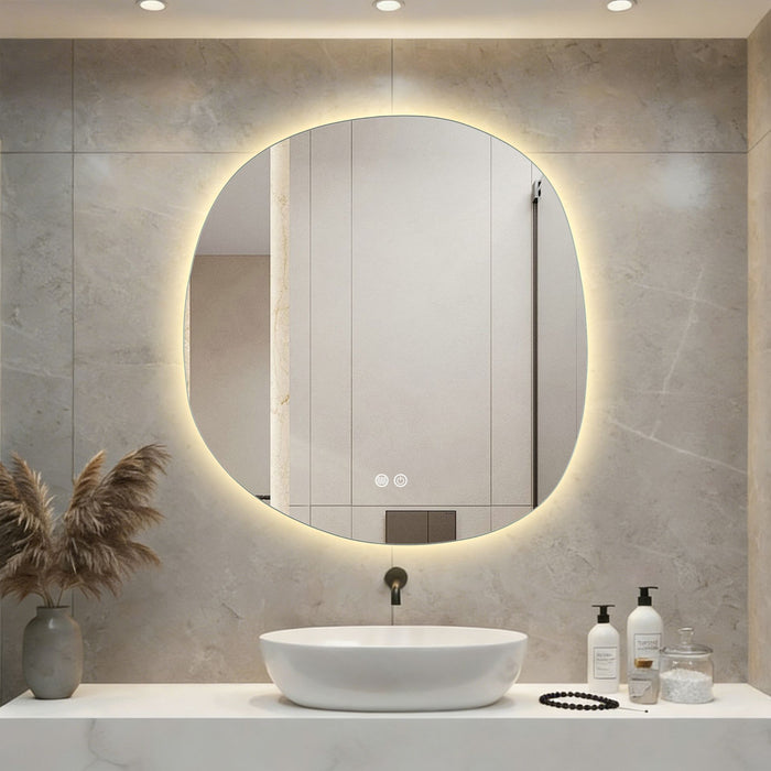 ALONI PEBBLE SPIEGEL - MET LED VERLICHTING - ORGANISCH - ZONDER LIJST - ANTI-CONDENS - KLEURTEMPERATUUR LED 3000-6000K - DIMBAAR - 80X85CM