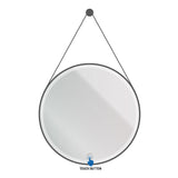 ALONI BELTIA SPIEGEL - MET LED VERLICHTING - ROND - MET LIJST - MET IMITATIE LEDEREN BAND EN HAAK - KLEURTEMPERATUUR LED 3500-6500K - 60CM - MAT ZWART