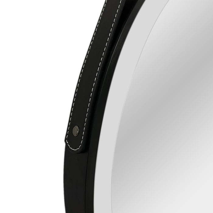 ALONI BELTIA SPIEGEL - MET LED VERLICHTING - ROND - MET LIJST - MET IMITATIE LEDEREN BAND EN HAAK - KLEURTEMPERATUUR LED 3500-6500K - 60CM - MAT ZWART