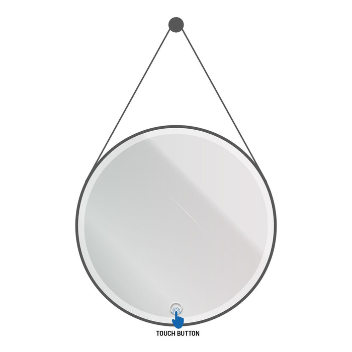 ALONI BELTIA SPIEGEL - MET LED VERLICHTING - ROND - MET LIJST - MET IMITATIE LEDEREN BAND EN HAAK - KLEURTEMPERATUUR LED 3500-6500K - 60CM - MAT ZWART