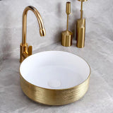 ALONI TURO WASKOM MET RELIËF - OPBOUW - ZONDER OVERLOOP - ZONDER KRAANGAT - KERAMIEK - 36X12X36 CM - GOUD/GLANZEND WIT