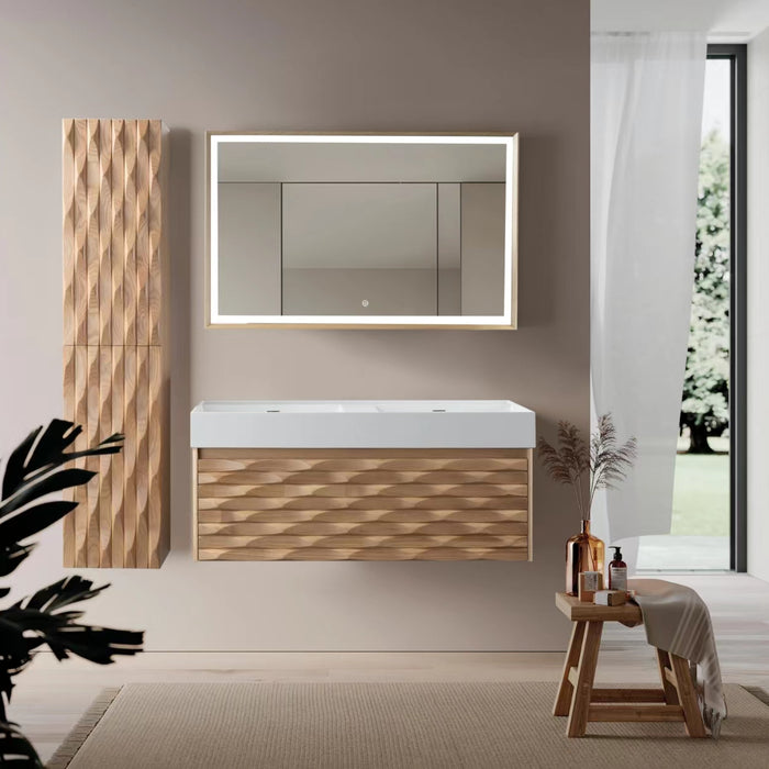 WONDA SQUARE WASTAFEL - 2 WASBAKKEN - MET OVERLOOP - ZONDER KRAANGATEN - KUNSTMARMER - 120X12X52,5 CM - MAT WIT