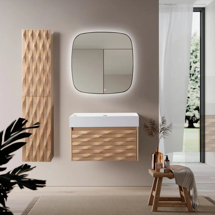 WONDA SQUARE WASTAFEL - 1 WASBAK - MET OVERLOOP - ZONDER KRAANGAT - KUNSTMARMER - 80X12X52,5 CM - MAT WIT