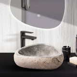 RONDE WASKOM VAN NATUURLIJKE RIVIERSTEEN DUNNE RAND - GRIJS 30-35X15X1,5CM