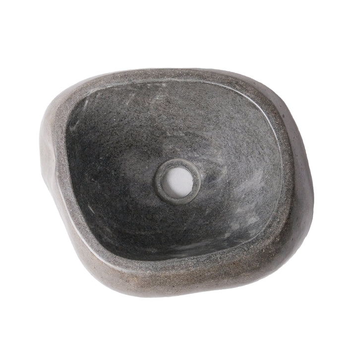 VOLLEDIG GEPOLIJSTE WASKOM VAN NATUURLIJKE RIVIERSTEEN - ZWART 30-35X15X1,5CM