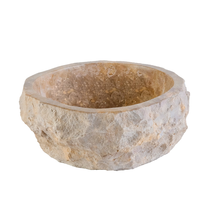 GEËRODEERDE NATUURMARMEREN WASKOM - CREME - 30-35x15CM